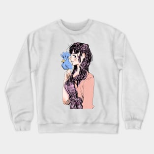 Girl With Blue Bird Crewneck Sweatshirt